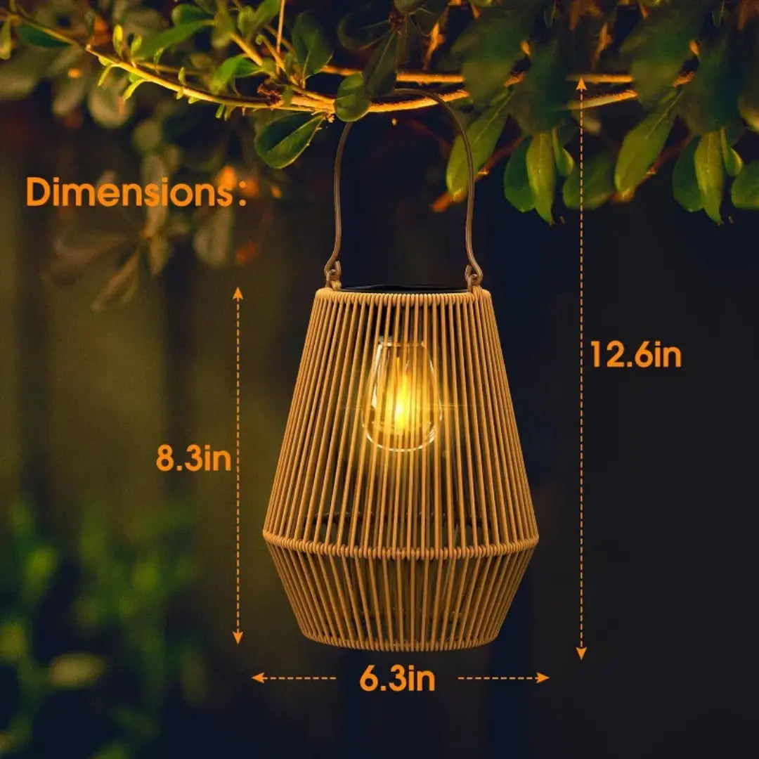 Rattan-Solarlaterne | Warmes LED-Licht, automatisch | Wetterfest | SolaraWeave