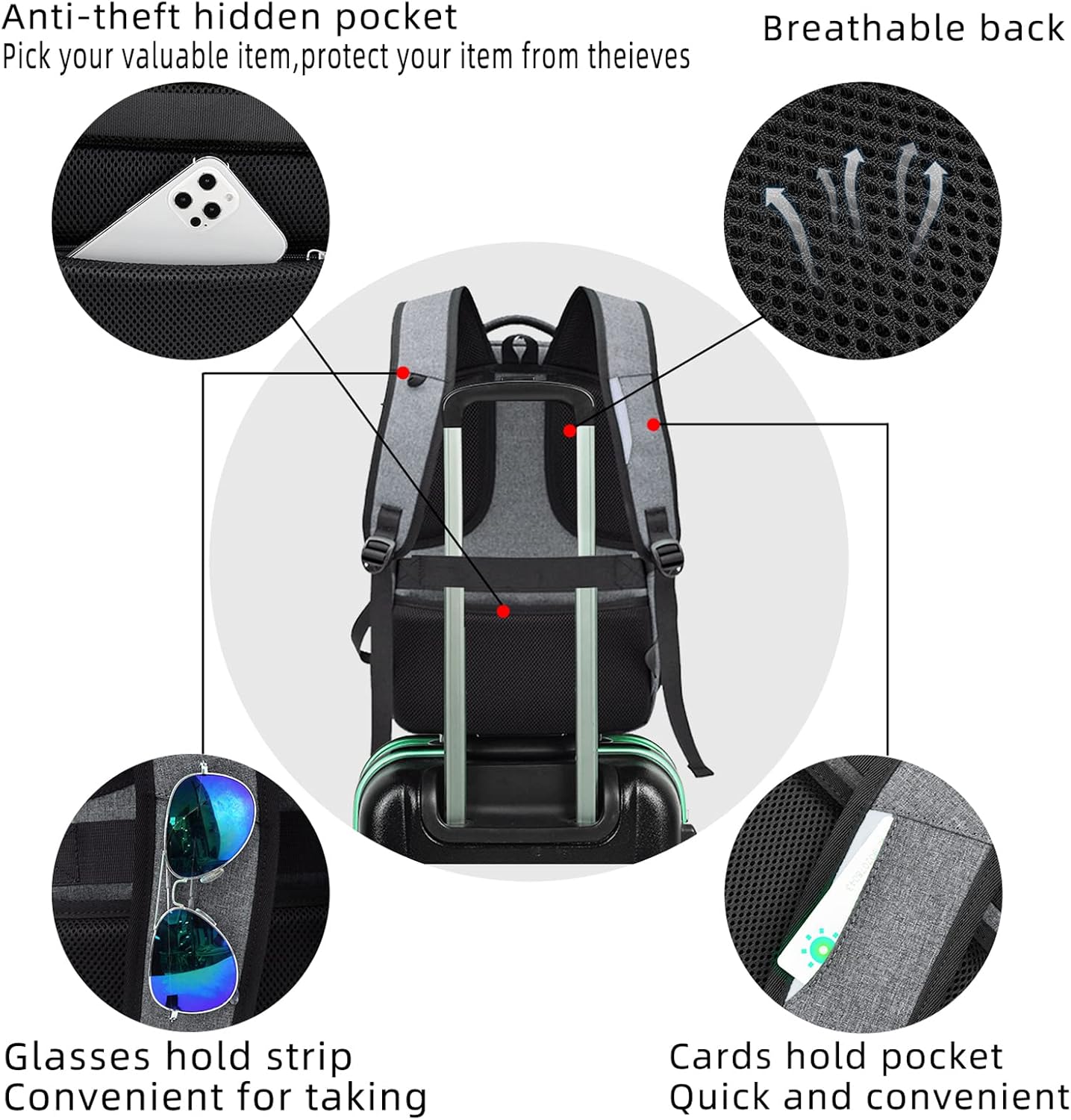 Reise-Laptoprucksack wasserdicht | Diebstahlsicher | Wasserdicht Reise | PackSmart