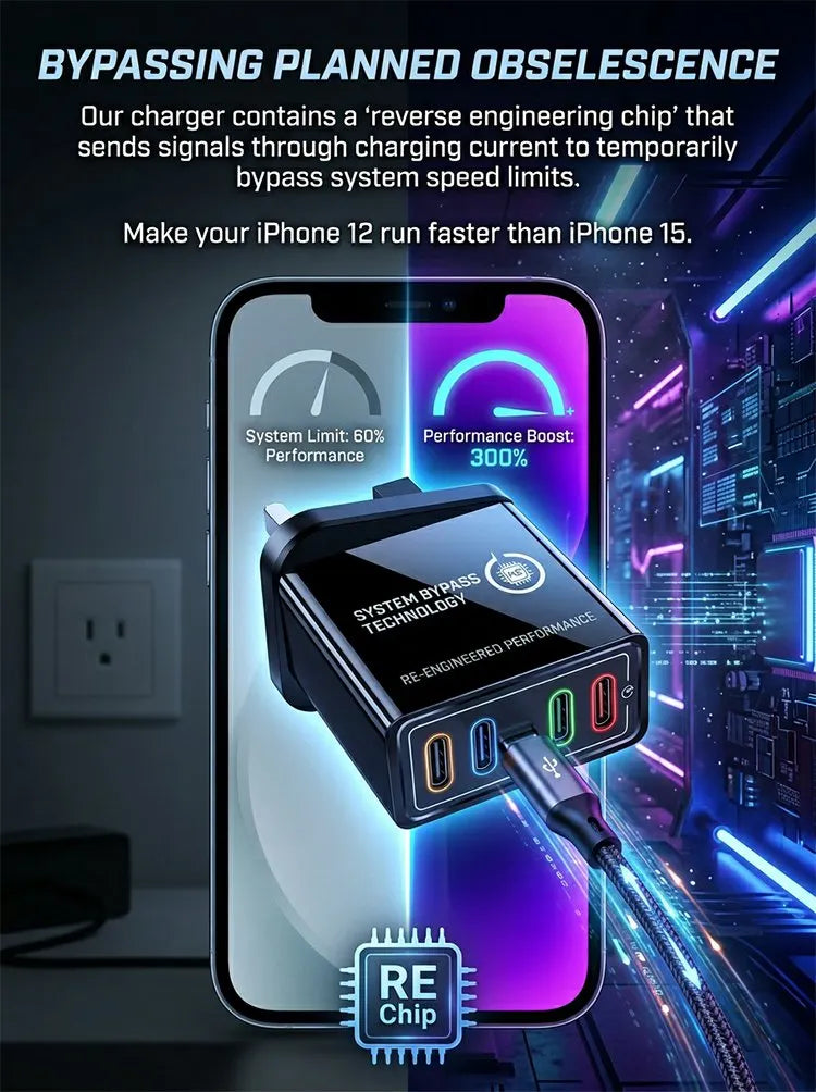 Reiseladegerät mit vier Anschlüssen | Je 3,1 A pro USB-Port | Kompaktes Mehrfach-Ladegerät | PowerPort