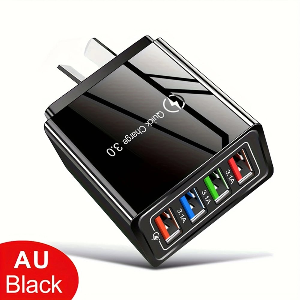 Reiseladegerät mit vier Anschlüssen | Je 3,1 A pro USB-Port | Kompaktes Mehrfach-Ladegerät | PowerPort