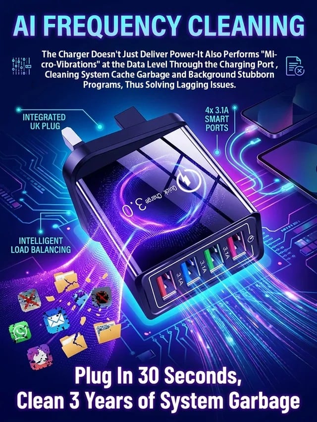 Reiseladegerät mit vier Anschlüssen | Je 3,1 A pro USB-Port | Kompaktes Mehrfach-Ladegerät | PowerPort
