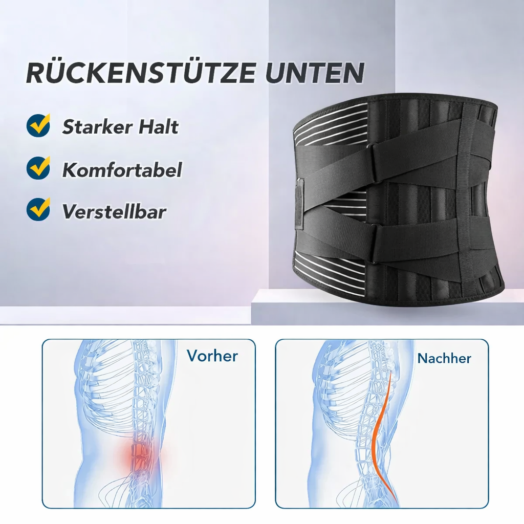 Rückenstützgurt | Speicher-Aluminium- und Stahl-Trägersystem | Verstellbarer Lendenwirbelstützgurt | OrthoFlexa