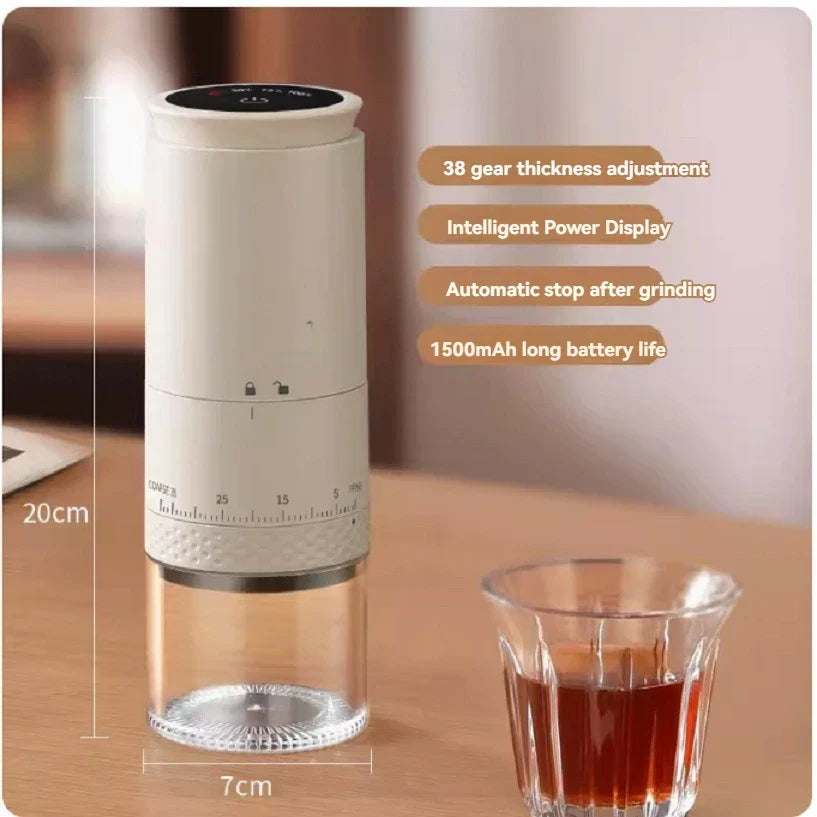Elektrische Kaffeemühle Keramik-Kegelmahlwerk | 38 Mahlgrad-Stufen Extern Einstellbar | 1500mAh Akku mit USB-C Ladung 4