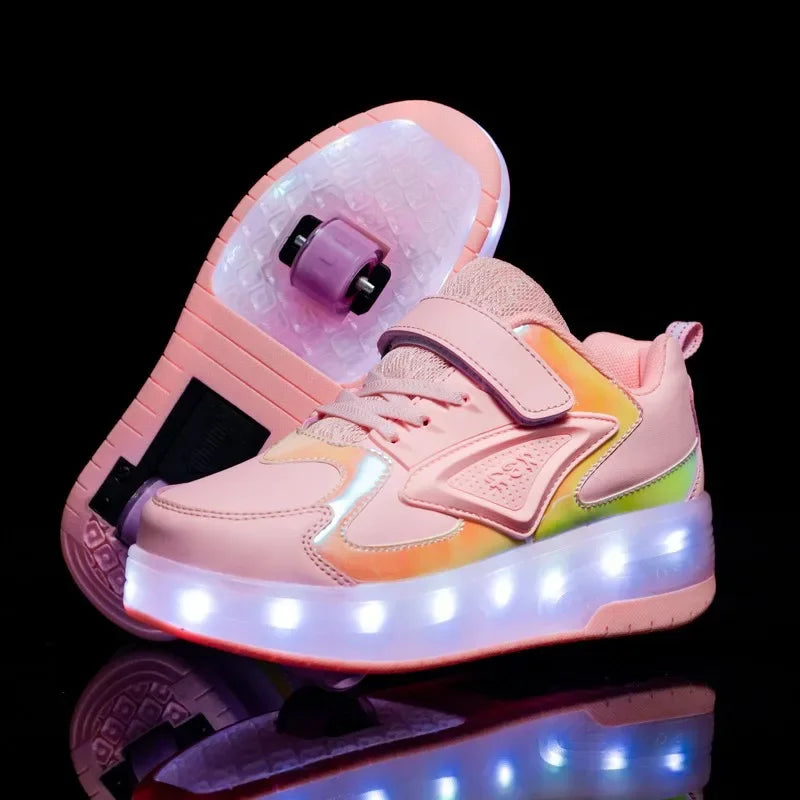 Chaussures à roulettes LED pour enfants | Roulettes escamotables | Semelle lumineuse | RollBeam