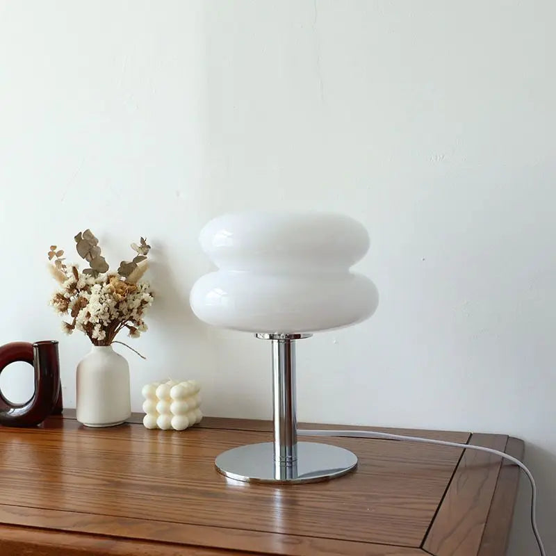 Retro-Tischlampe mit Glasschirm, 15x20x28 cm | Dimmbar in 3 Stufen, USB-Ladung | Farbauswahl: Rosa, Orange, Weiss, Gelb 4