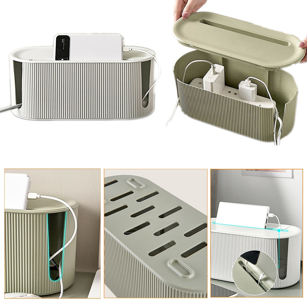 Kabelbox Kunststoff 2er Set | Fächer für Kabel, Ladegeräte & Netzteile | Für strukturierte Ordnung in Haus und Büro 2