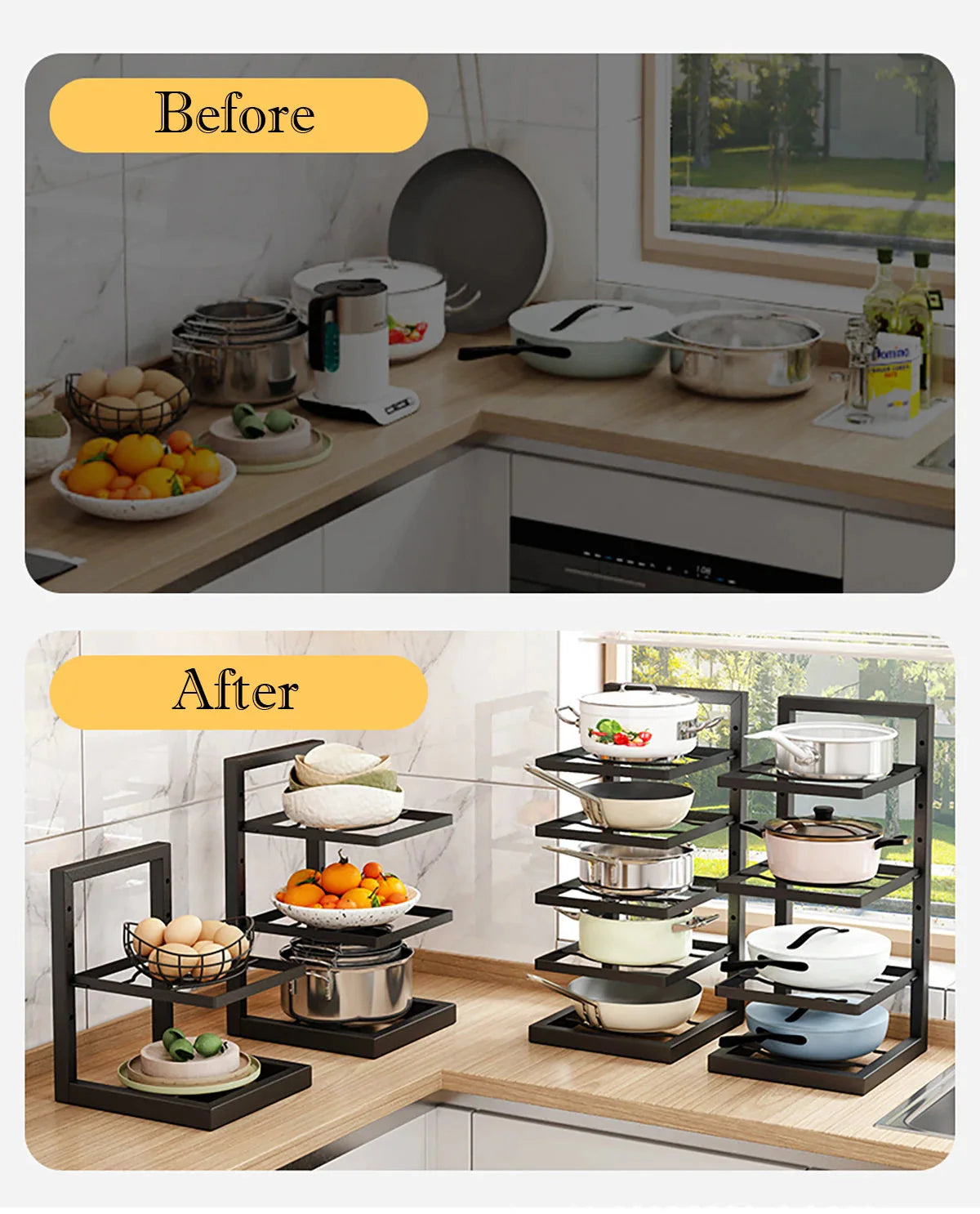 Regál na hrnce a pánve | Nastavitelné police | Kompaktní organizér do skříně | PanVault