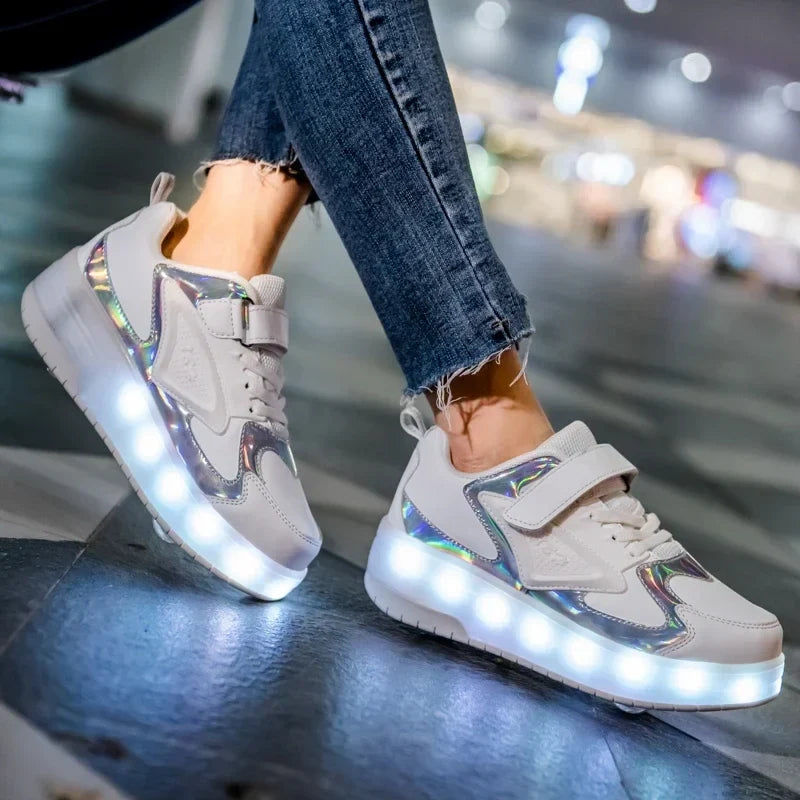 Chaussures à roulettes LED pour enfants | Roulettes escamotables | Semelle lumineuse | RollBeam