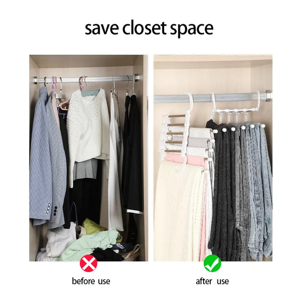 5-in-1 Hosenbügel Organizer aus Edelstahl | Faltbar für 5 Hosen | Platzsparende, knitterfreie Aufbewahrung im Kleiderschrank 7