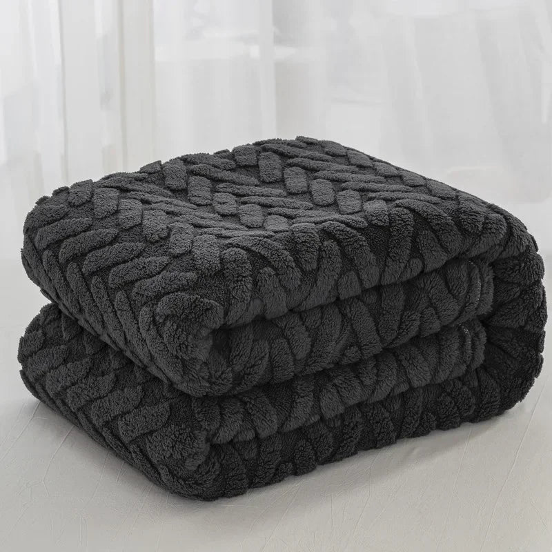 Jacquard-Fleecedecke Baumwollfleece 150 x 200 cm | Beige, Blau, Marineblau, Kaffee | Beidseitig weich für Herbst & Winter 2