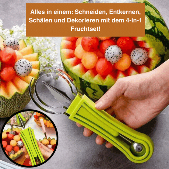 4-in-1 Obstwerkzeug Edelstahl | Schneiden, Entkernen, Schälen und Dekorieren | Küchenhelfer für schnelle Obstzubereitung 1