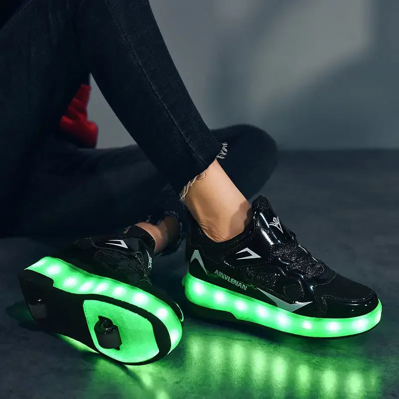 Chaussures à roulettes LED pour enfants | Roulettes escamotables | Semelle lumineuse | RollBeam
