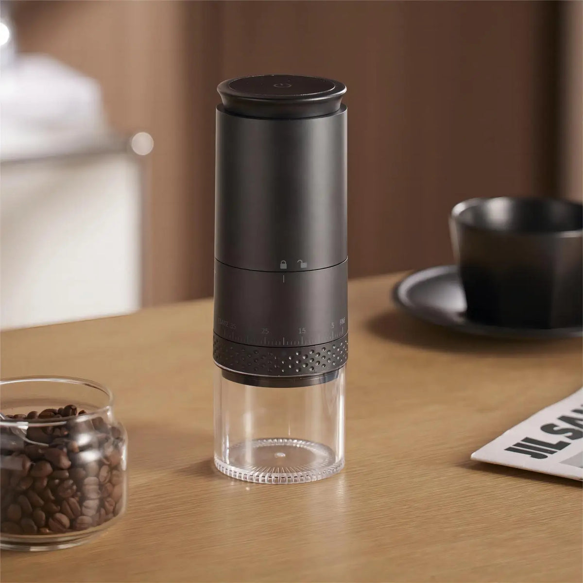 Elektrische Kaffeemühle Keramik-Kegelmahlwerk | 38 Mahlgrad-Stufen Extern Einstellbar | 1500mAh Akku mit USB-C Ladung 1