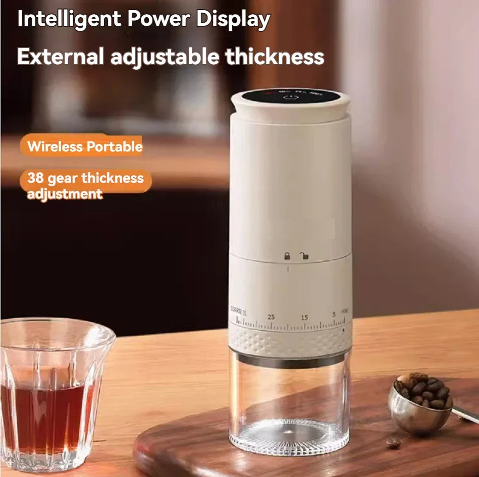 Elektrische Kaffeemühle Keramik-Kegelmahlwerk | 38 Mahlgrad-Stufen Extern Einstellbar | 1500mAh Akku mit USB-C Ladung 5