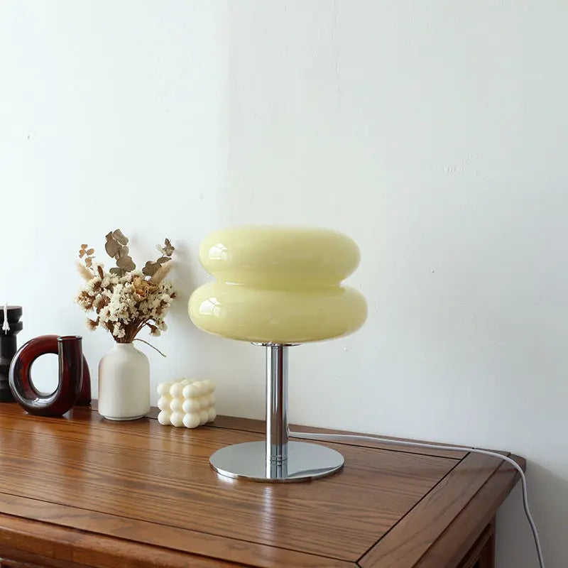 Retro-Tischlampe mit Glasschirm, 15x20x28 cm | Dimmbar in 3 Stufen, USB-Ladung | Farbauswahl: Rosa, Orange, Weiss, Gelb 5