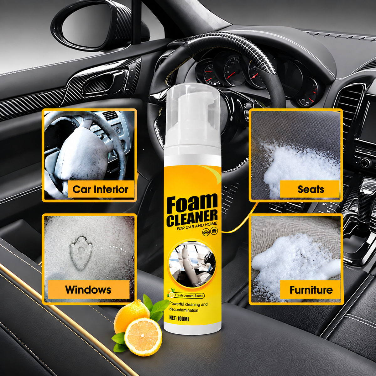 Schaumreiniger Spray 3er-Set | Für Stoff, Leder, Glas, Metall & Kunststoff | Reinigt ohne Schrubben & Rückstände