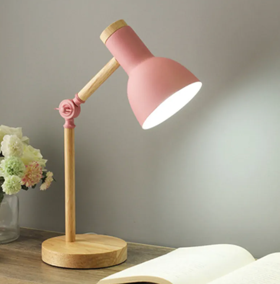 Dětská stolní lampa | Skandinávský design s dřevěnou základnou | Výškově nastavitelná a skládací | StudyGlow