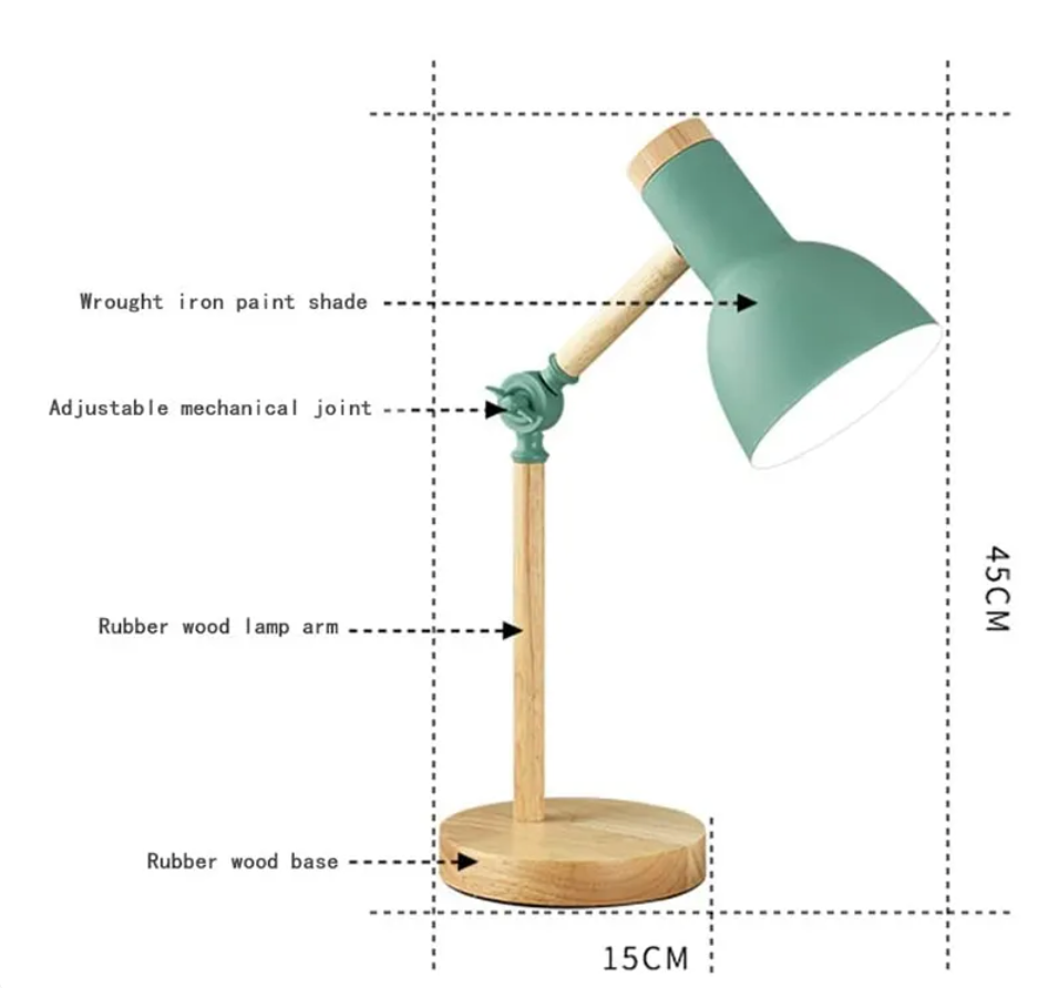 Dětská stolní lampa | Skandinávský design s dřevěnou základnou | Výškově nastavitelná a skládací | StudyGlow