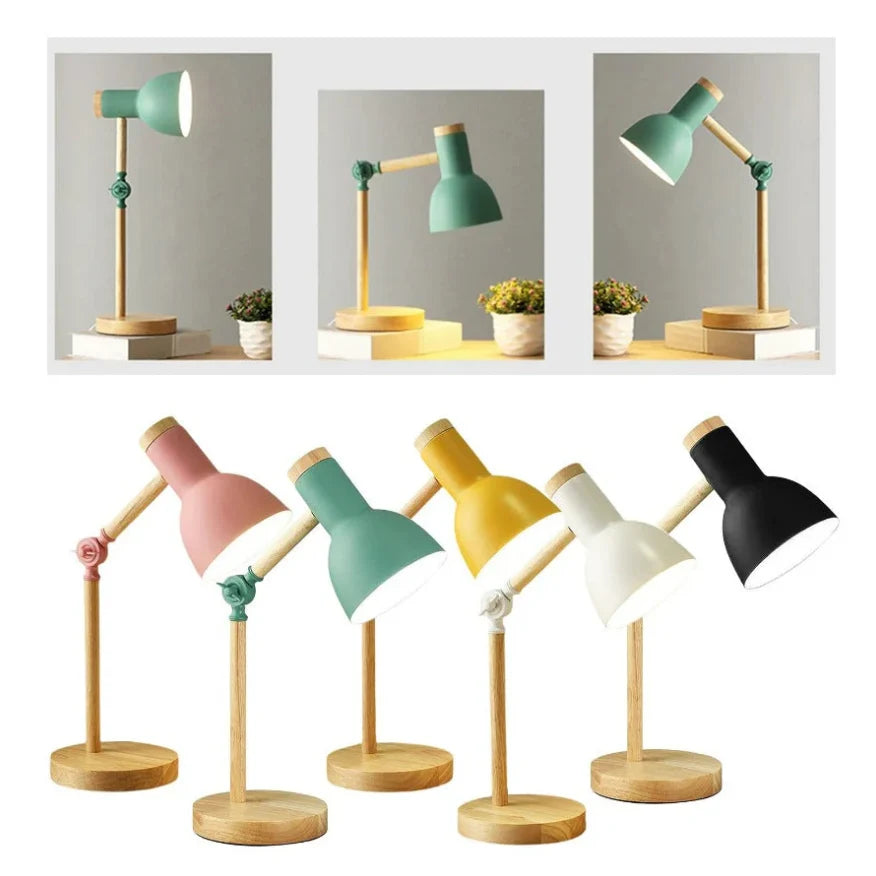 Dětská stolní lampa | Skandinávský design s dřevěnou základnou | Výškově nastavitelná a skládací | StudyGlow