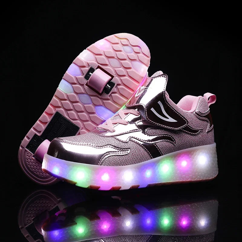 Chaussures à roulettes LED pour enfants | Roulettes escamotables | Semelle lumineuse | RollBeam