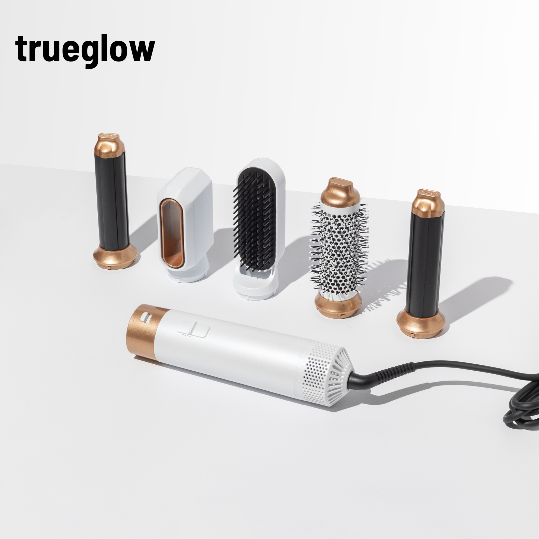 Haarstyler 5 in 1, Lila | Warmluftbürste mit 5 Aufsätzen | Locken, Glätten und Volumen in einem kompletten Styling-Set 5