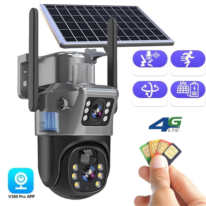 Sicherheitskamera Solar Dual-Linse | 10x Zoom 360° PTZ | 12.000 mAh IP66 4G WLAN | Vigiora