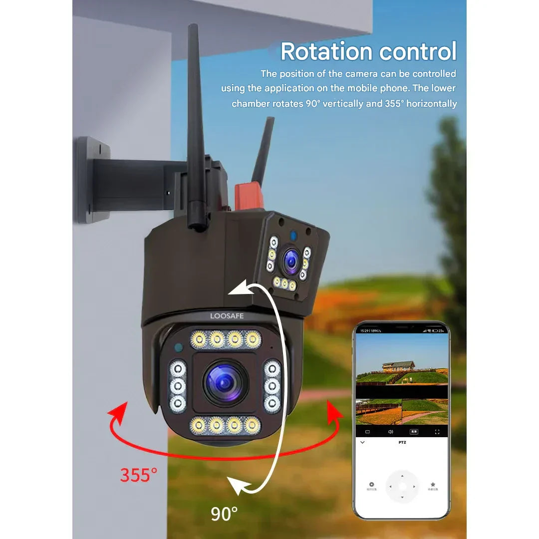 Sicherheitskamera Solar Dual-Linse | 10x Zoom 360° PTZ | 12.000 mAh IP66 4G WLAN | Vigiora