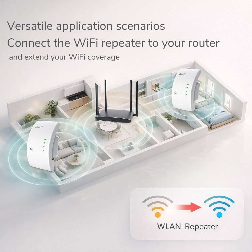 Signalverstärker | Mehr Reichweite | Einfache Plug and Play Einrichtung | WiFiora