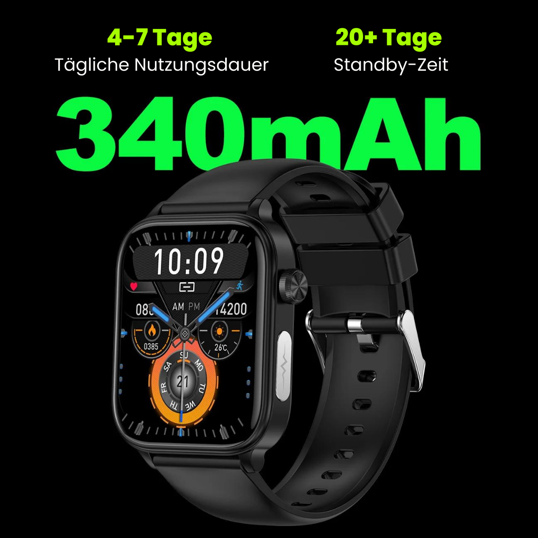 Smartwatch mit SOS-Notfallalarm und Sturzerkennung | Herzfrequenz-, Sauerstoff- und Aktivitätsmessung | Bluetooth und wasserdicht
