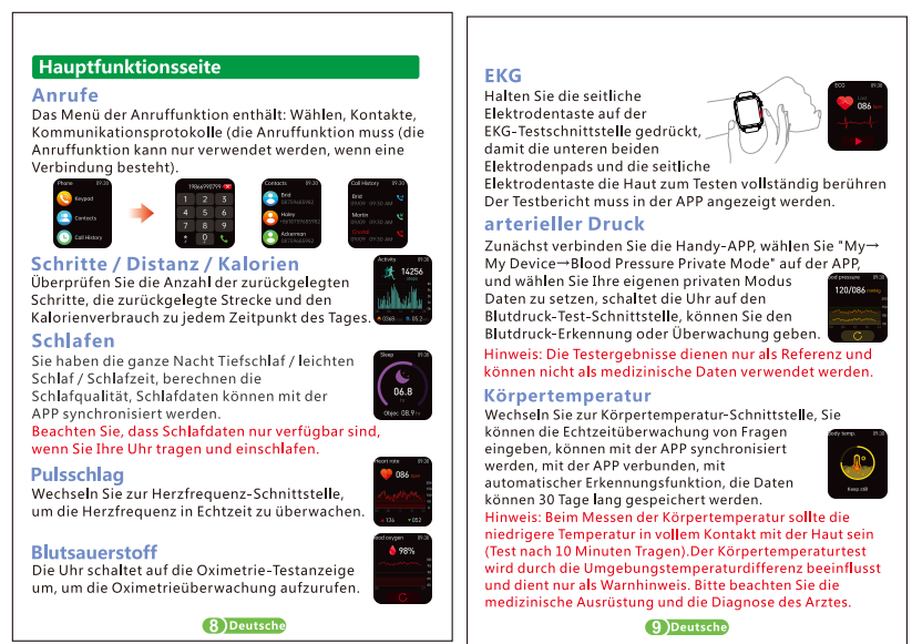 Smartwatch mit SOS-Notfallalarm und Sturzerkennung | Herzfrequenz-, Sauerstoff- und Aktivitätsmessung | Bluetooth und wasserdicht