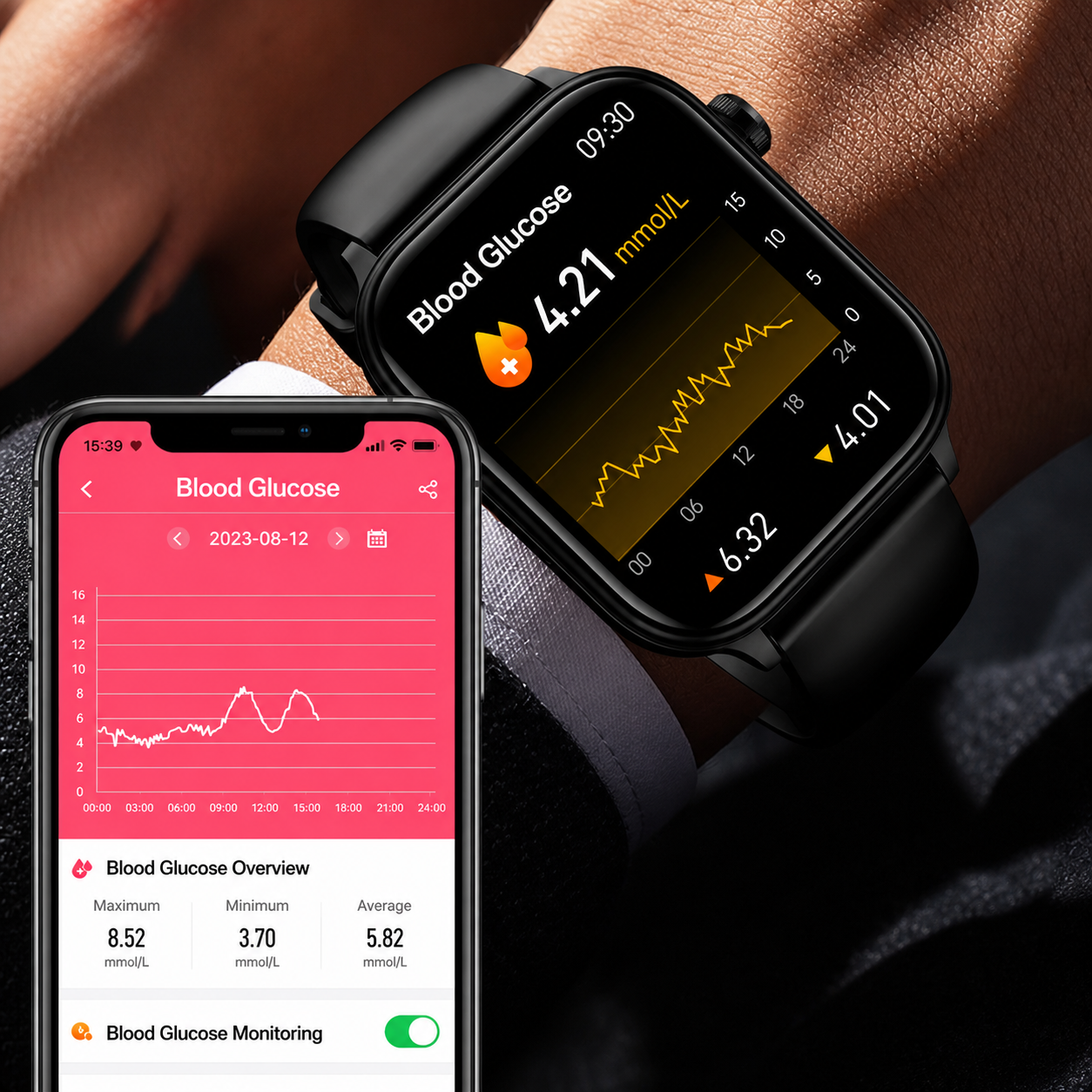 Smartwatch mit SOS-Notfallalarm und Sturzerkennung | Herzfrequenz-, Sauerstoff- und Aktivitätsmessung | Bluetooth und wasserdicht