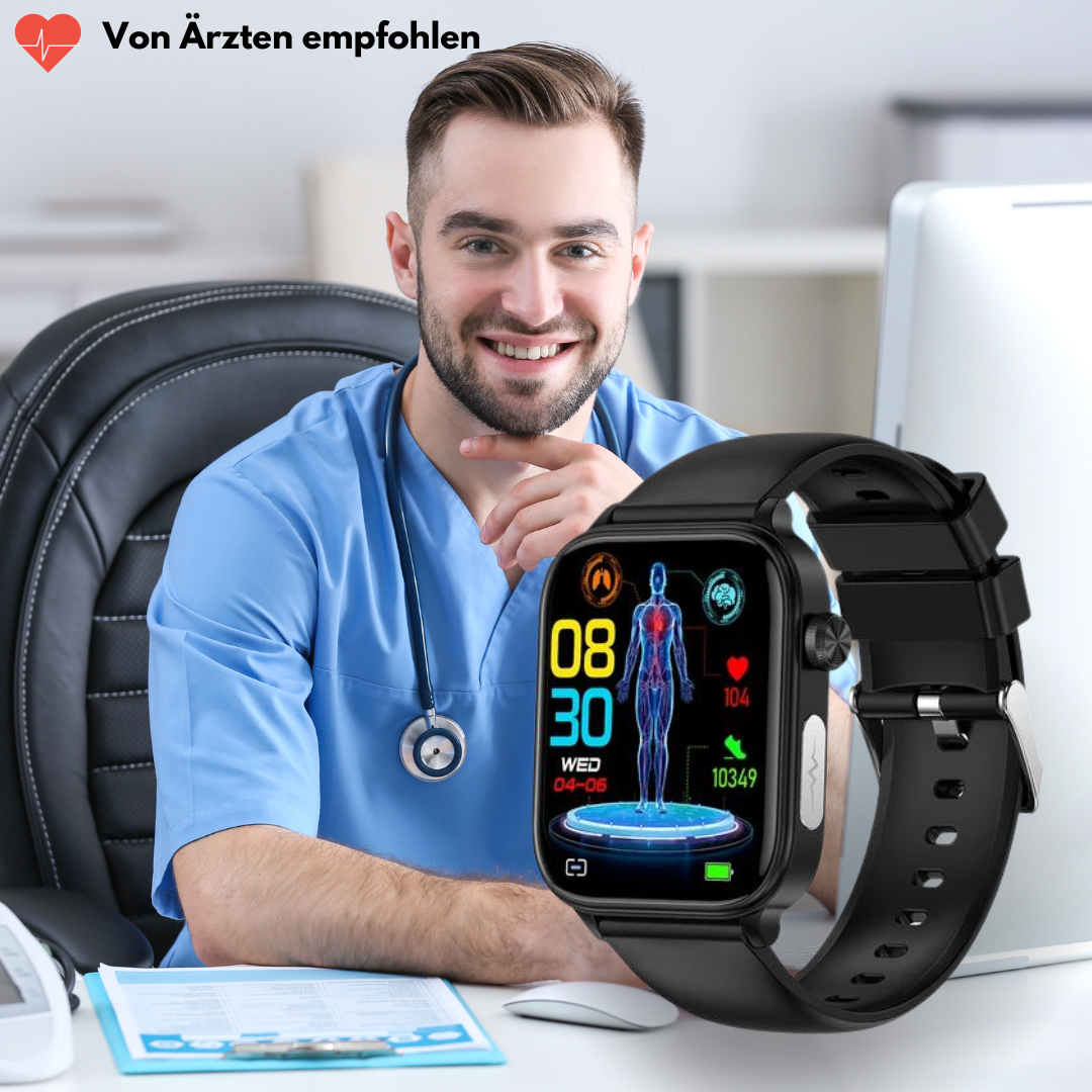 Smartwatch mit SOS-Notfallalarm und Sturzerkennung | Herzfrequenz-, Sauerstoff- und Aktivitätsmessung | Bluetooth und wasserdicht