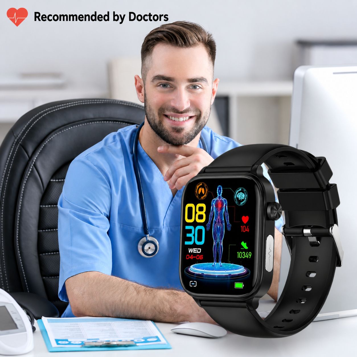 Smartwatch mit SOS-Notfallalarm und Sturzerkennung | Herzfrequenz-, Sauerstoff- und Aktivitätsmessung | Bluetooth und wasserdicht