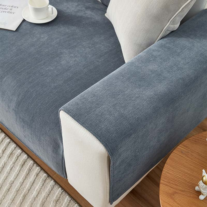 Sofabezug Chenille-Stoff Fischgrätenmuster | 70x70 bis 90x210 cm, 5 Farben | Anti-Rutsch-Rückseite für Sofa & Sessel 11