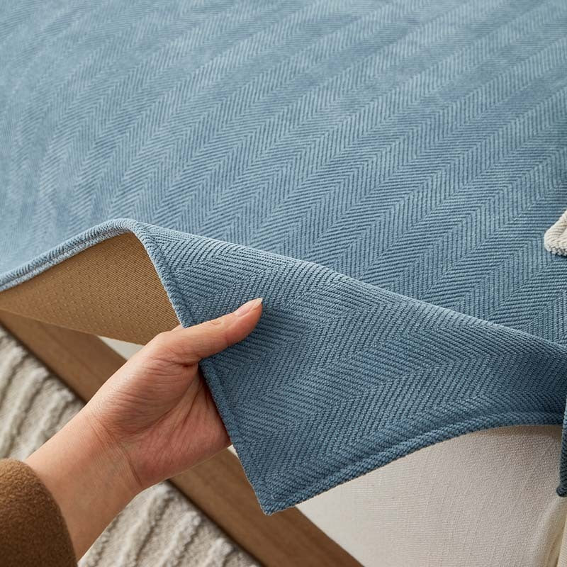 Sofabezug Chenille-Stoff Fischgrätenmuster | 70x70 bis 90x210 cm, 5 Farben | Anti-Rutsch-Rückseite für Sofa & Sessel 12