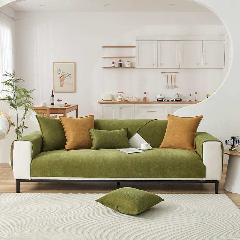 Sofabezug Chenille-Stoff Fischgrätenmuster | 70x70 bis 90x210 cm, 5 Farben | Anti-Rutsch-Rückseite für Sofa & Sessel 9