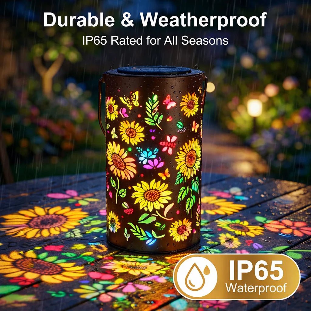 Solar Gartenlaterne Metall | Blumen-Lichtprojektion | Automatik-Dämmerungsschalter | LumaBloom