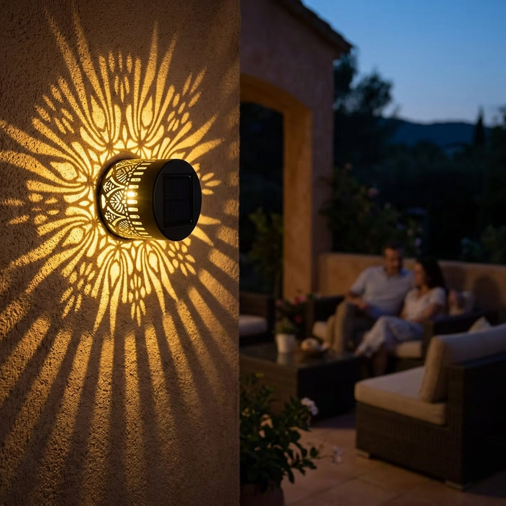 Solar Wandleuchte | Mandala Lichtmuster | Automatisches Einschalten | ShadowBloom