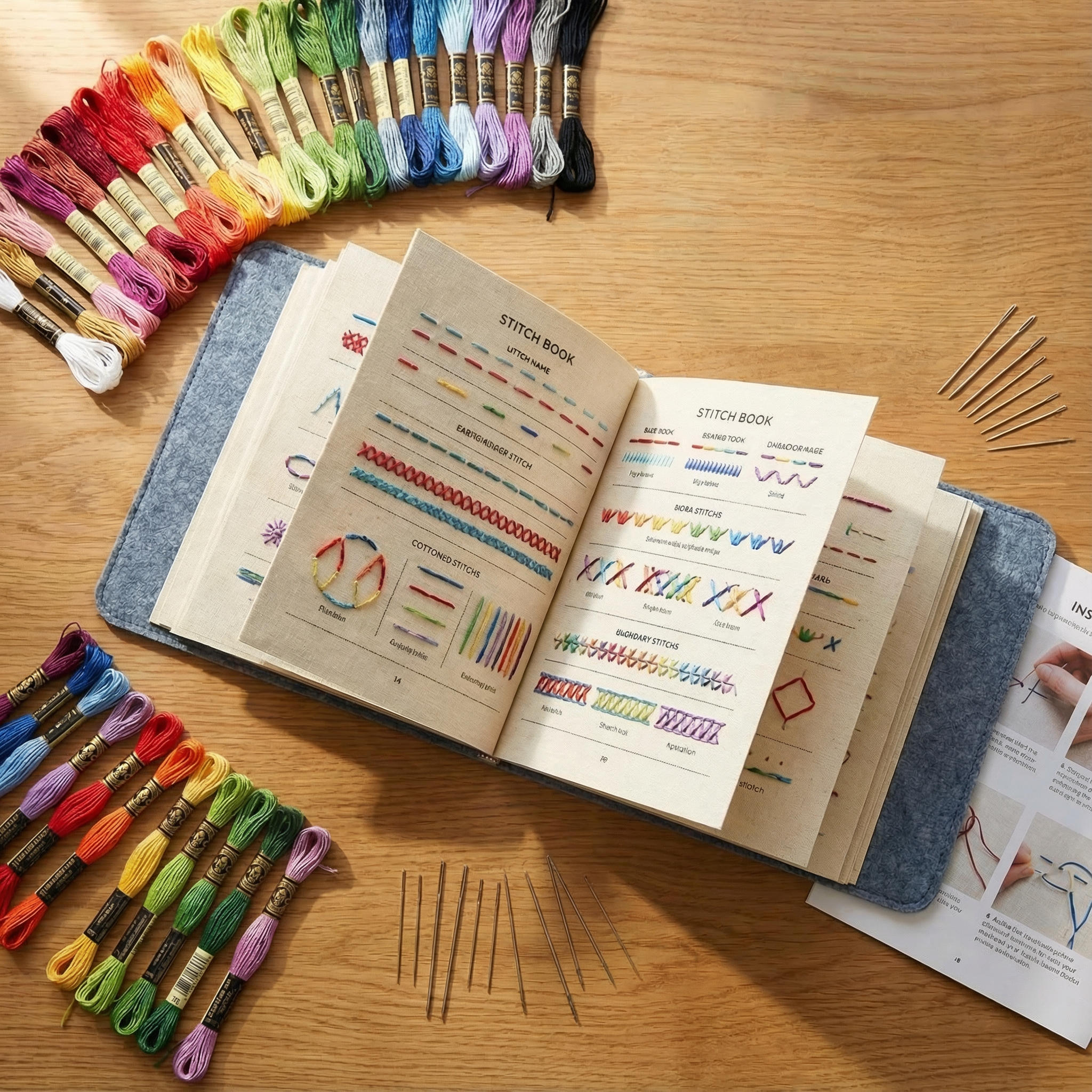 Stickerei | 106 Stiche Schritt für Schritt Buch-Set | Üben auf Leinenseiten | StitchLibrary