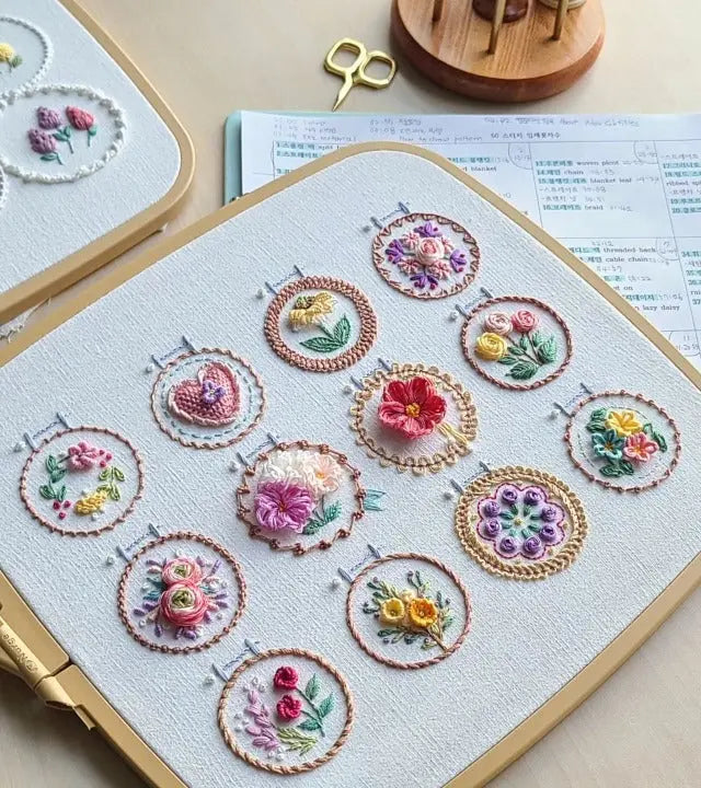Stickset mit 12 Blumenmustern | Komplettset | Sofort Ioslegen | NeedleNest