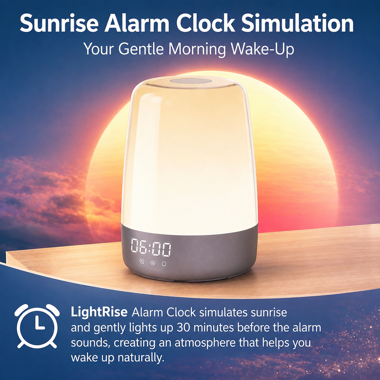 Tageslicht-Wecker | mit Sonnenaufgangssimulation | Nachtlicht mit Uhrzeitanzeige | LumenDawn