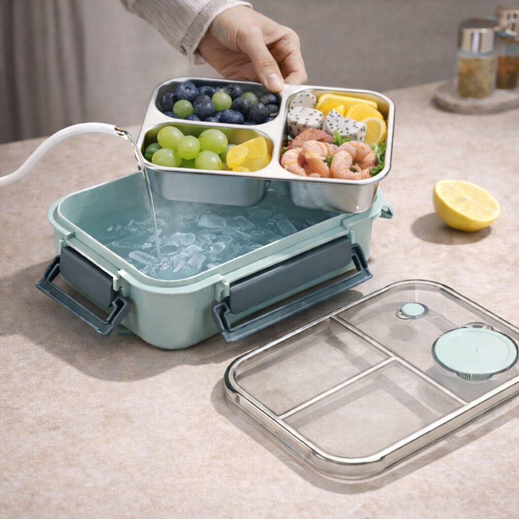 Thermobehälter für Essen | Mehrfach-Fächer Edelstahl | Auslaufsicherer Klickverschluss | Warmpack