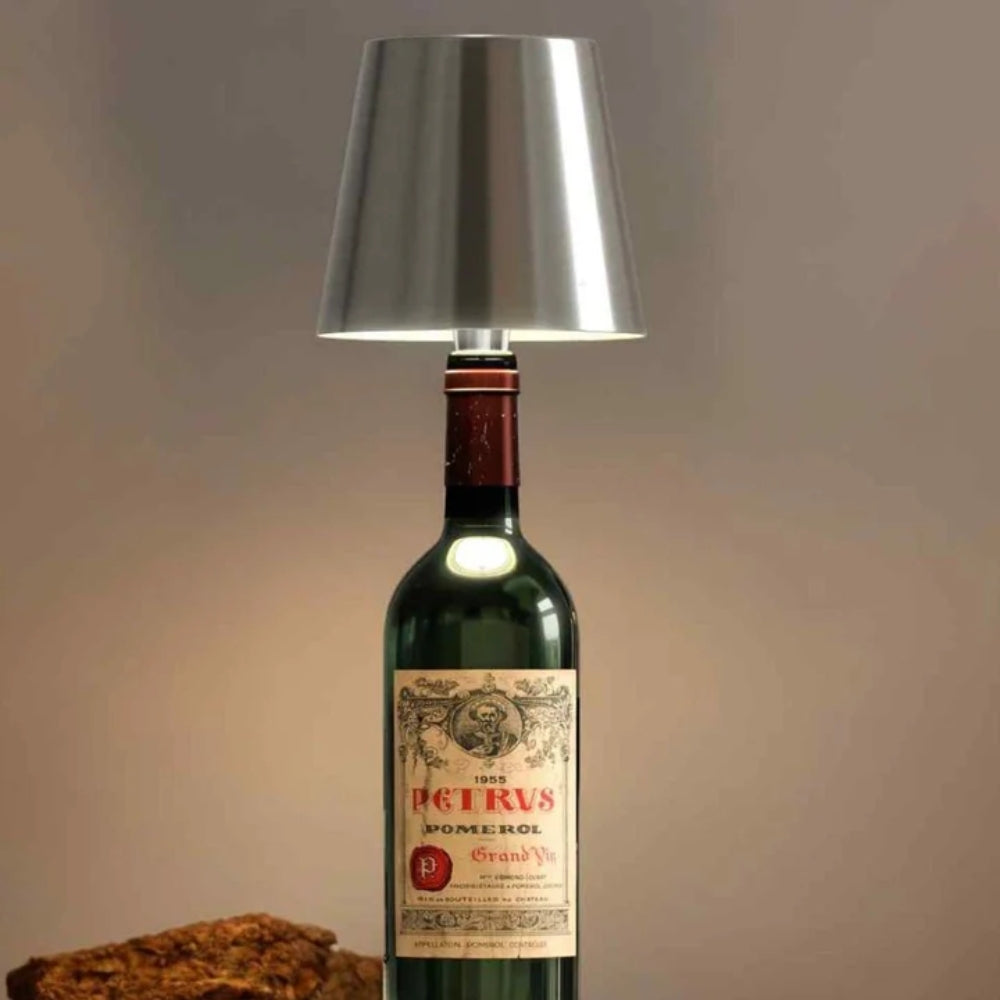 Tischlampe | Flaschenlampen Aufsatz | Kabellos dimmbar | LumiFlasche