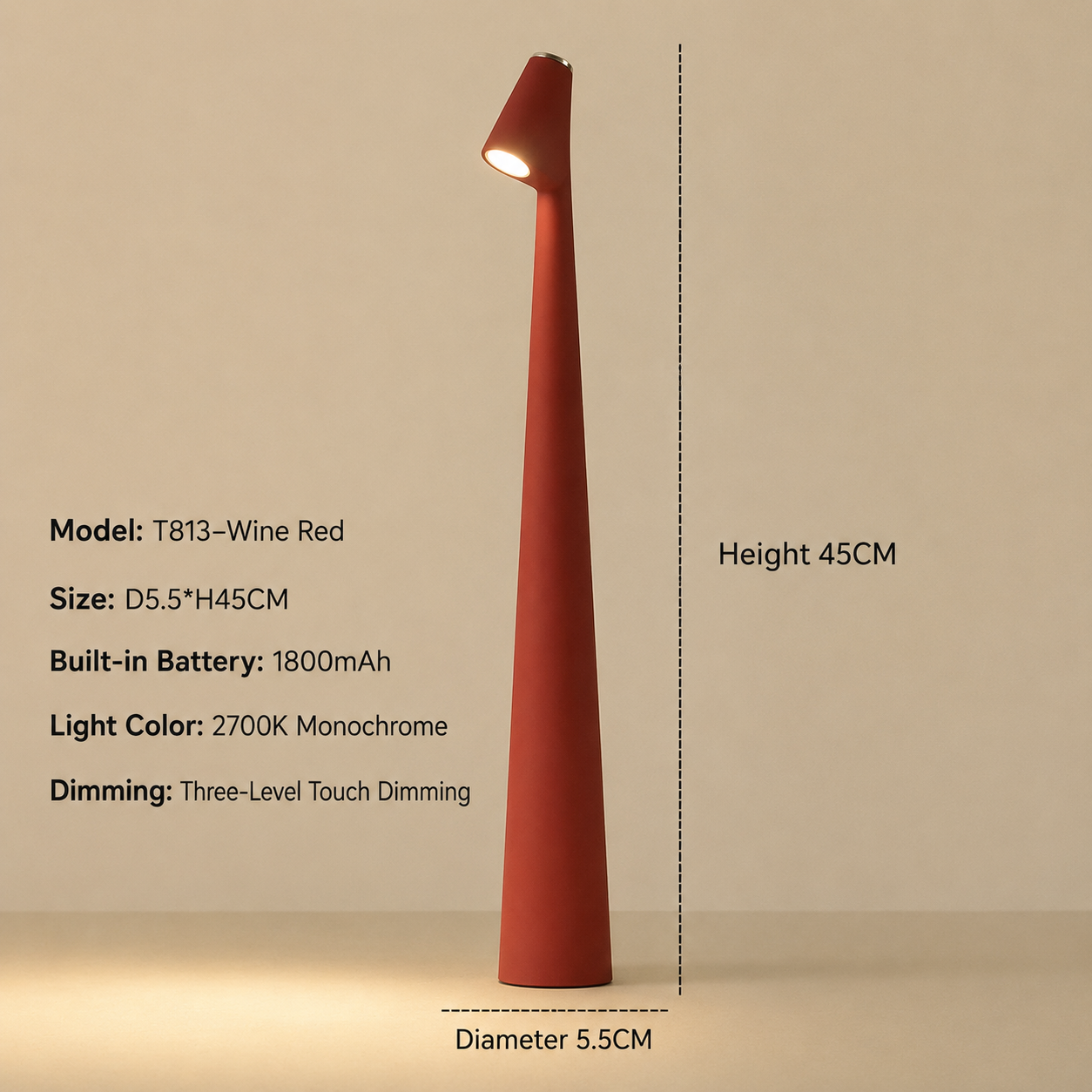 Tischlampe | Kabellose Designer LED | 3-Stufen Touch-Dimmung | Sydney