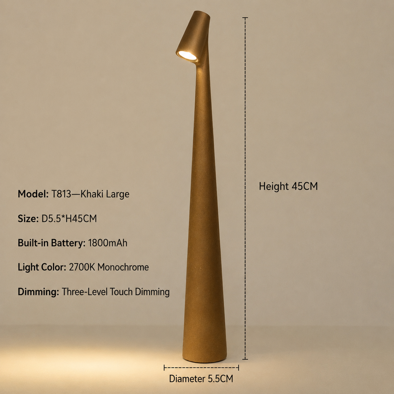 Tischlampe | Kabellose Designer LED | 3-Stufen Touch-Dimmung | Sydney