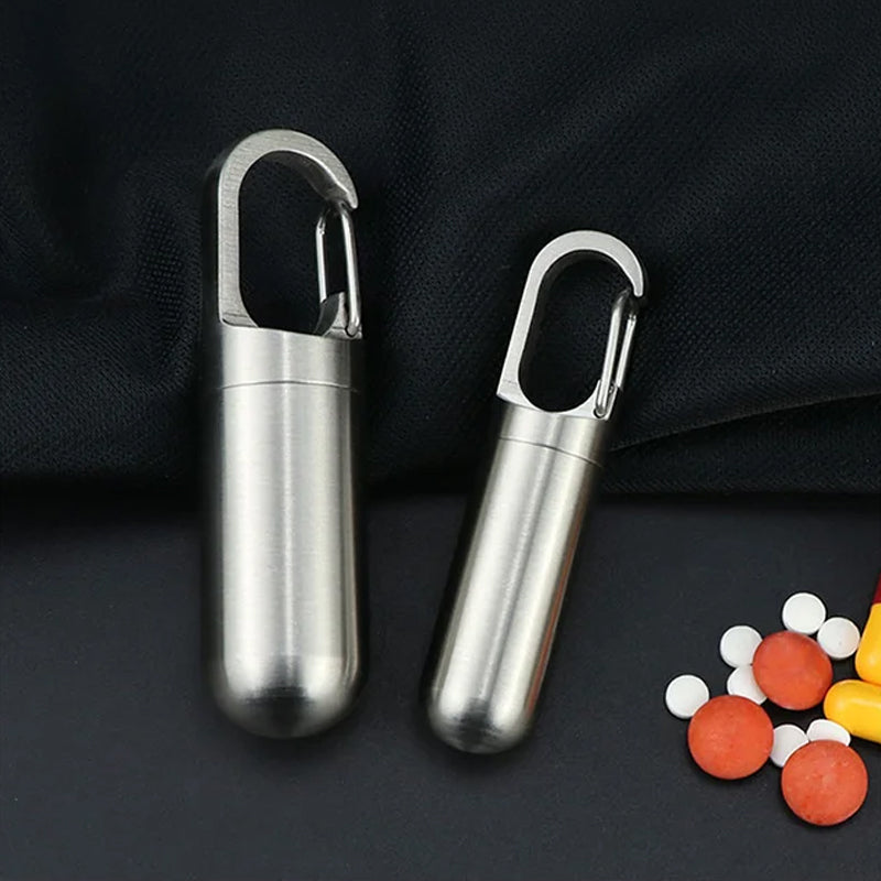 Tragbare Medikamentenbox Edelstahl | Wasserdicht O-Ring | 4ml Schlüsselring Pillendose | Pillox