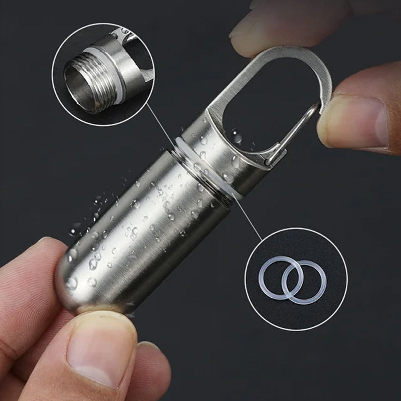 Tragbare Medikamentenbox Edelstahl | Wasserdicht O-Ring | 4ml Schlüsselring Pillendose | Pillox