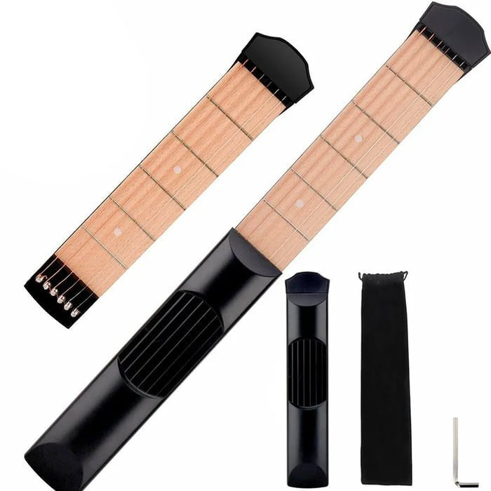 Tragbarer Digitaler Gitarren-Trainer mit Display | Akkordtabelle & Metronom | Echte Saiten | PocketChord