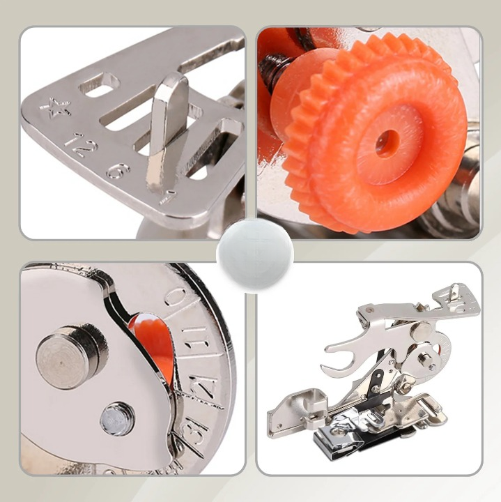 Pied-de-biche réglable | Guidage précis des plis | Espacements réguliers | RuffleCraft