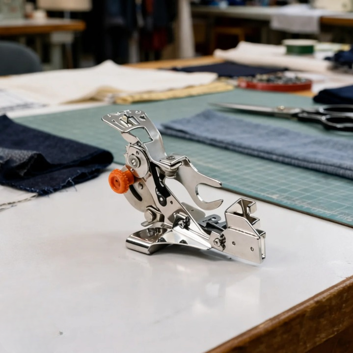 Pied-de-biche réglable | Guidage précis des plis | Espacements réguliers | RuffleCraft